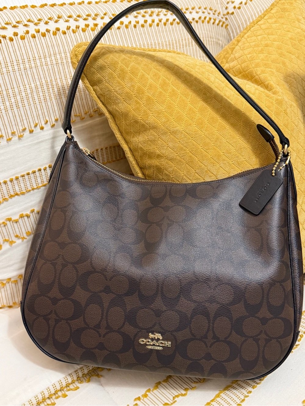 Coach Dark Brown Signature Hobo with Gold Hardware With Matching Wallet